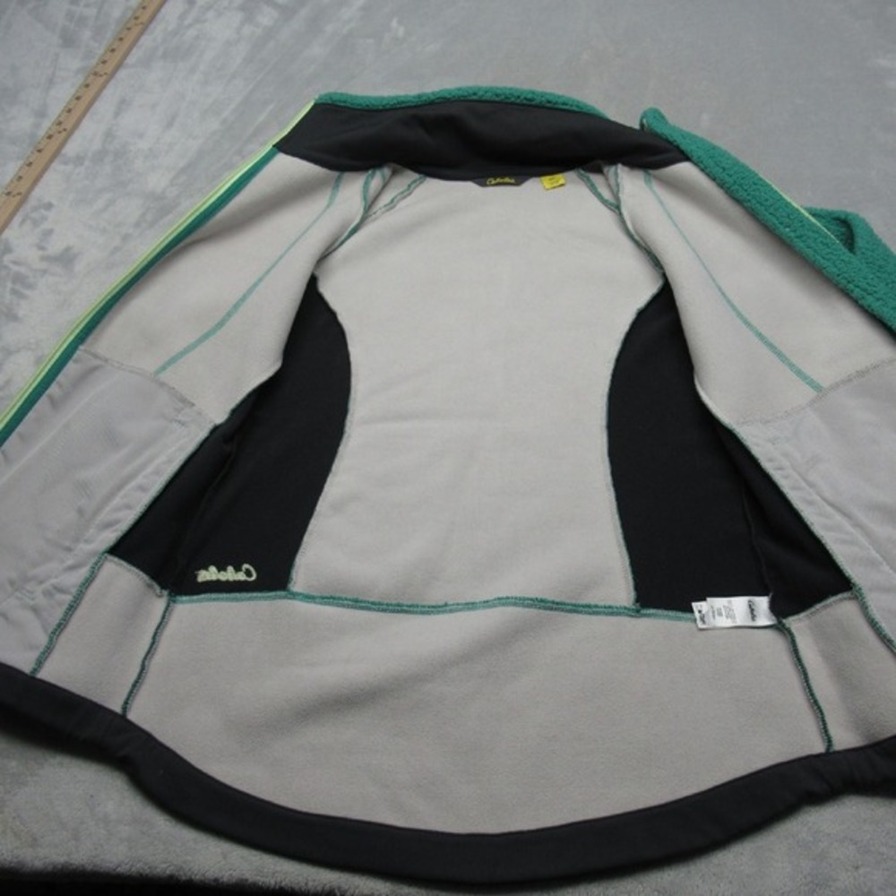 Cabelas Jacket Mens Small Green Black Tech Hiking Full Zip Pockets Sherpa Fleece - Picture 5 of 15